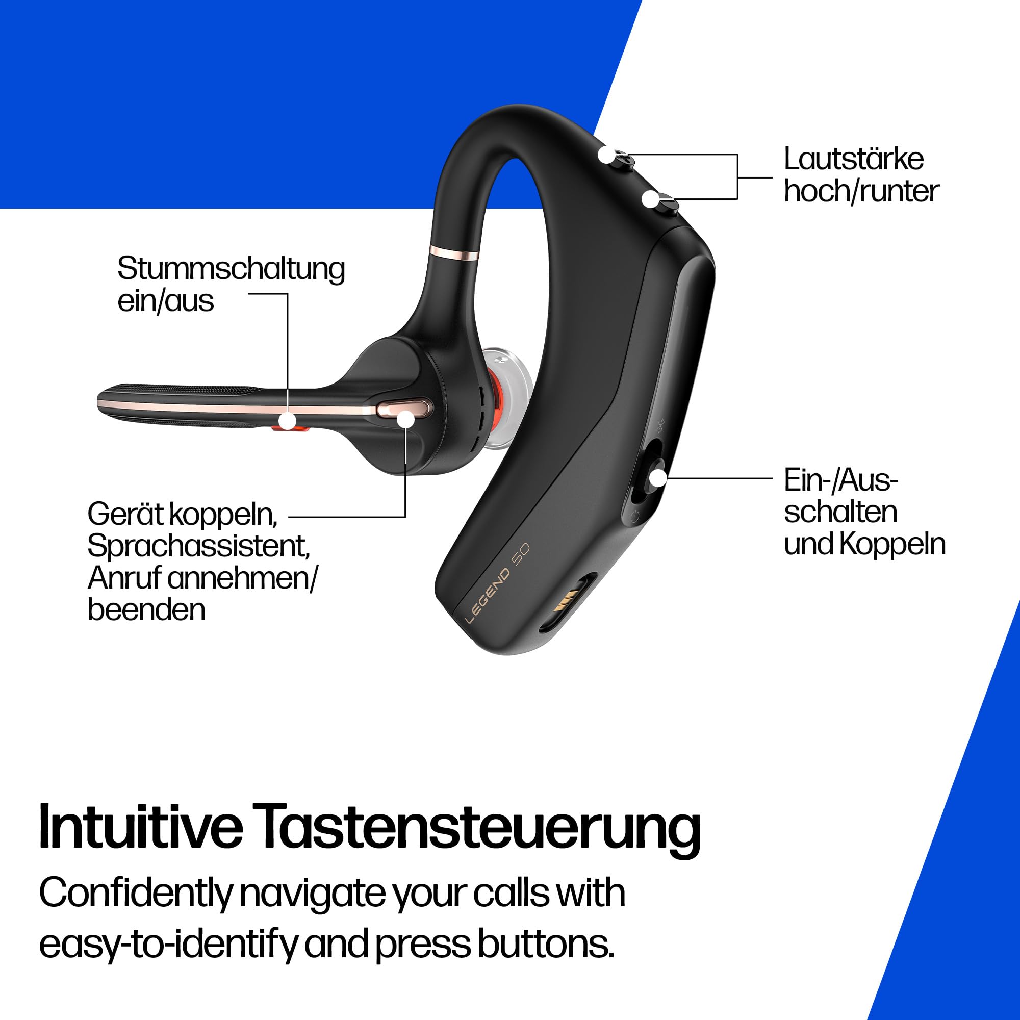 Poly Voyager Legend 50-M UC Bluetooth-Headset NoiseBlockAI WindSmart Smart-Sensor 10 Stunden Akkulaufzeit Geräuschunterdrückung Ladeetui Schwarz
