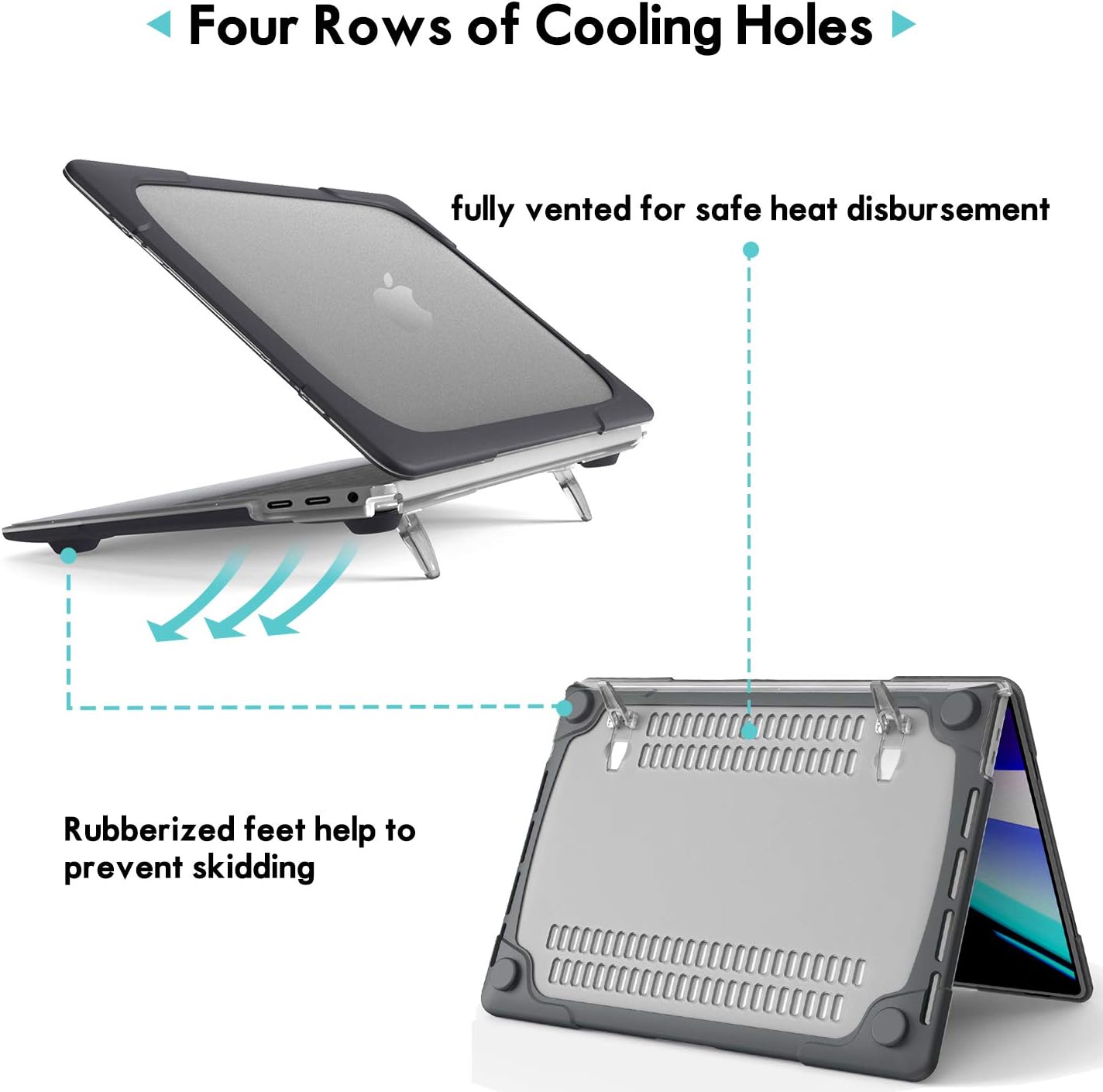 ProCase for MacBook Pro 16 2019 A2141, Heavy Duty Hard Shell Dual Layer Protective Cover with Fold Kickstand -Black - Image 3