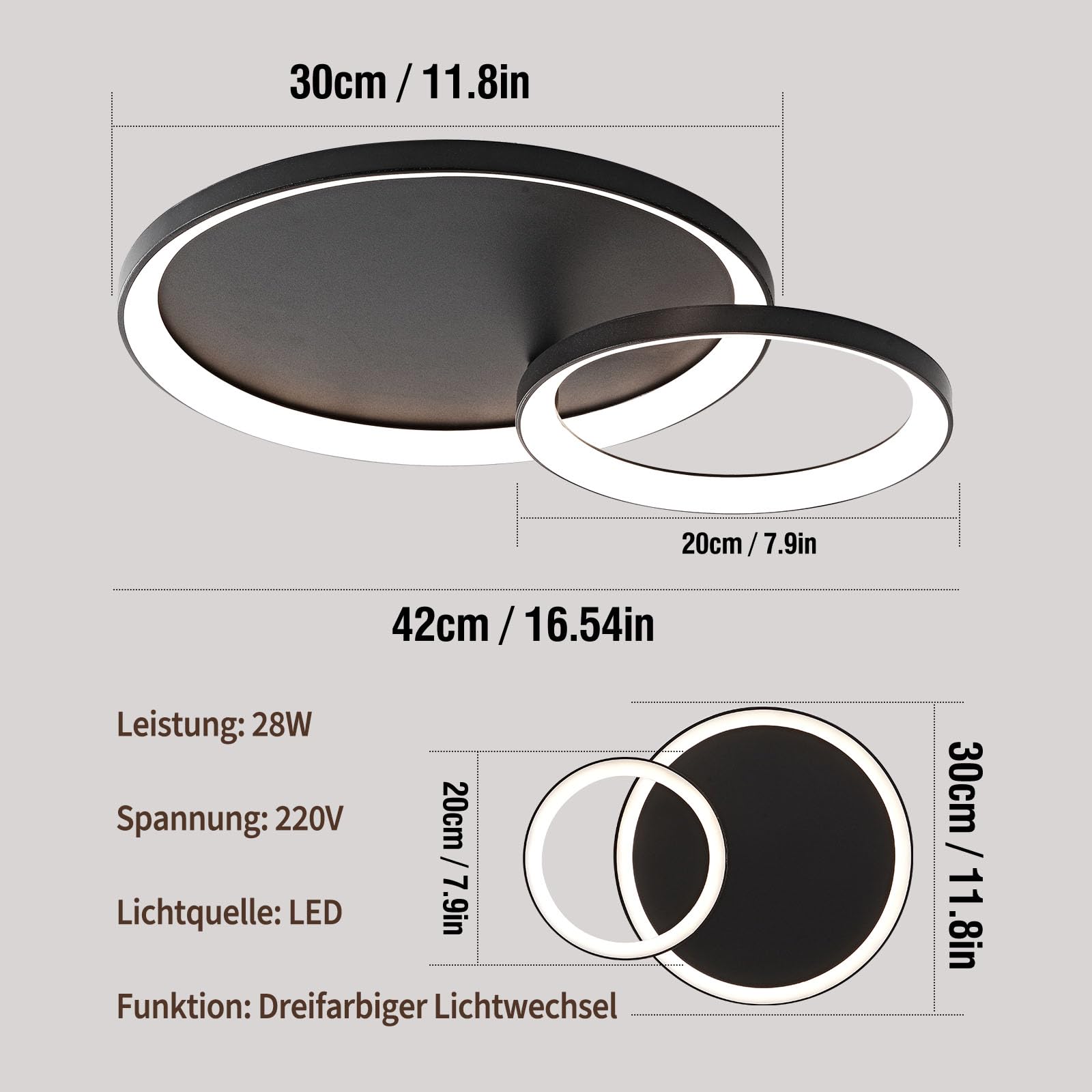 Plafoniera LED Soffitto Moderna, Dimmerabile Lampadario LED Soffitto con Telecomando, 3000K-6000K, Design Geometrico per Camera da Letto, Soggiorno, Salone, Cucina,42CM/28W Rotonda