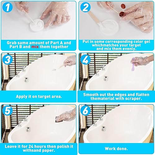 Miniatura 6 de Kit de reparación de encimera de cuarzo para azulejos y fibra de vidrio (color a juego), kit de reparación de granito y bañera, fregadero de