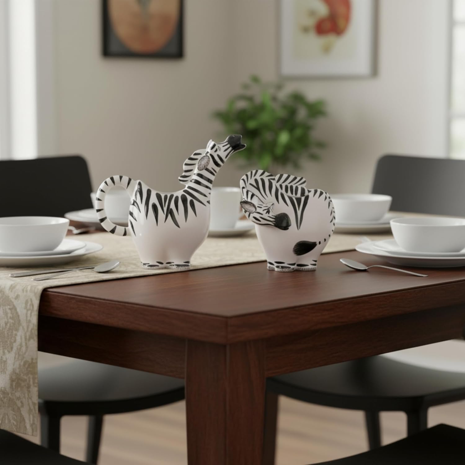 Blue Sky Clayworks Zebra Creamer & Sugar Bowl Set, Ceramic, 7.5 x 3.5 x 6.5 in & 5.5 x 4.25 x 4.75 in, A Tiny Tabletop Safari