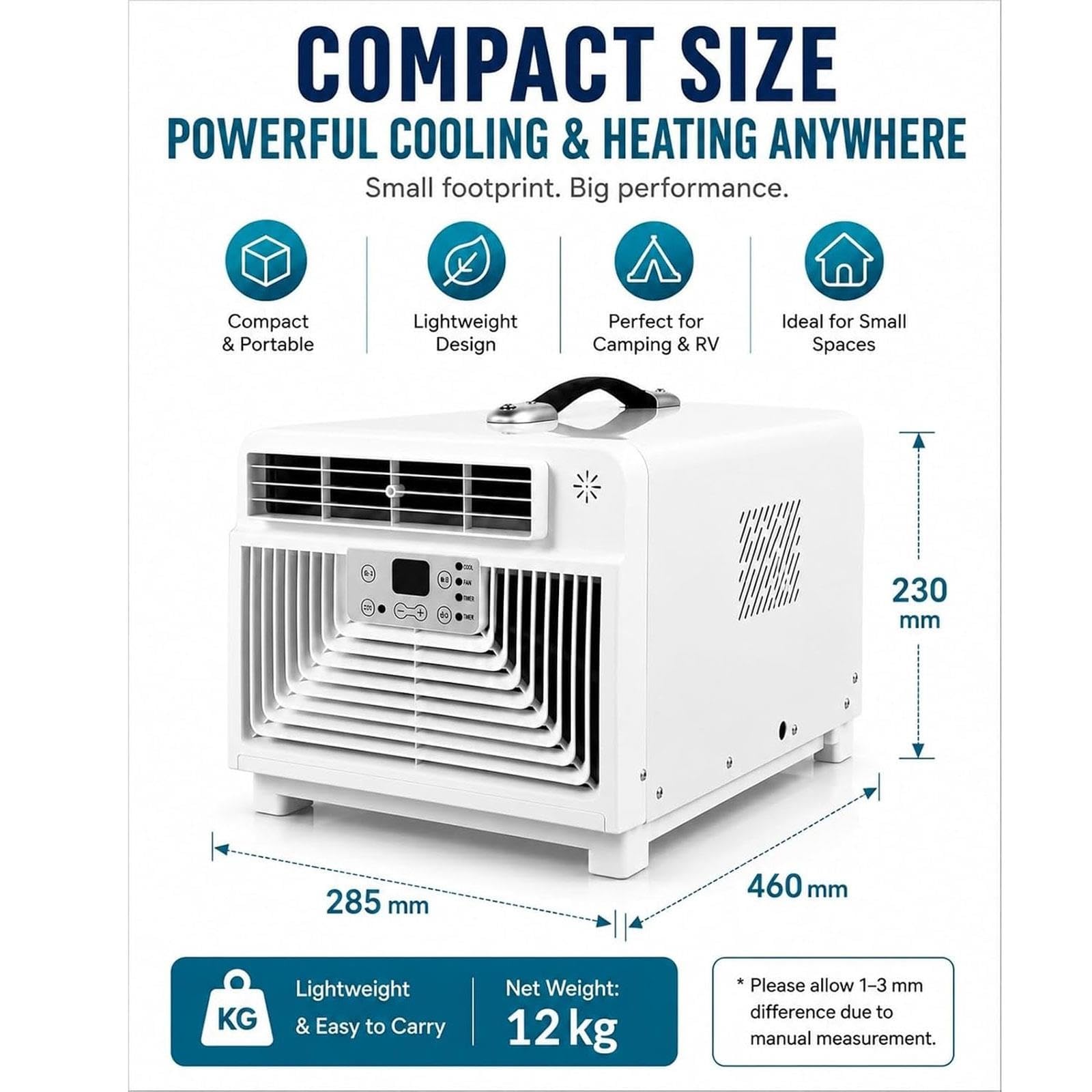 3400 BTU Frío Y Calor Aire Acondicionado Portatil Silencioso Para Coche