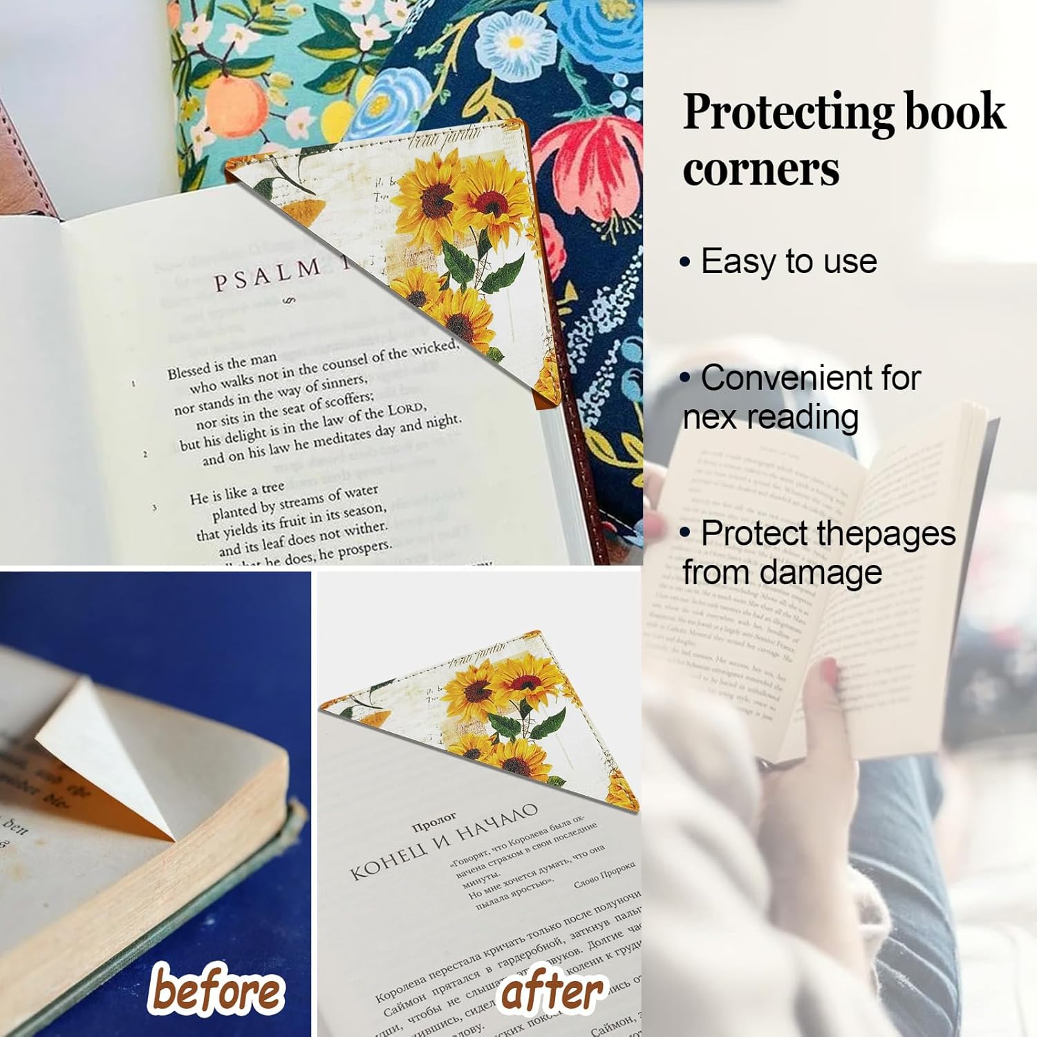 Personalized Leather Bookmarks, Fun Corner Pge Book Marks, Vintage Book Accessories for Reading Lovers Women Student Teacher Retirement Birthday Gifts (4 Pack Cute Sunflower) - Image 4