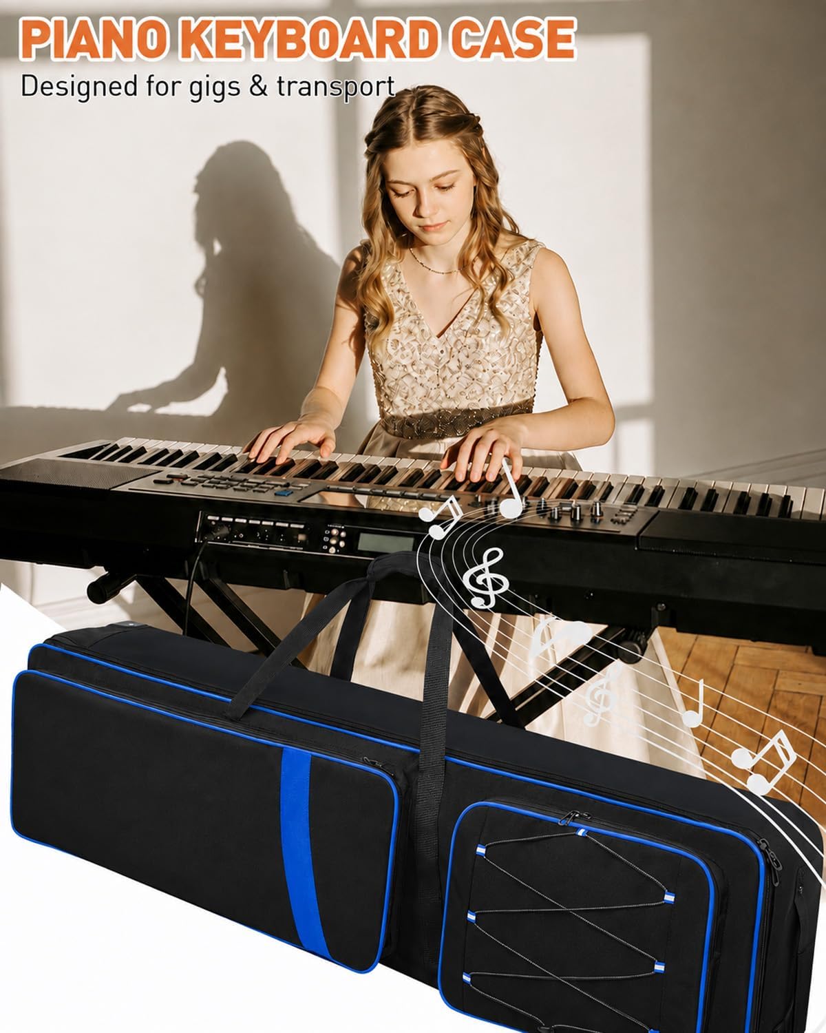 88 Key Keyboard Case with Wheels, Padded Rolling Gig Bag for Piano 53" × 14.5" × 7" Interior, Backpack Straps, Reinforced Handle, Storage Pockets & Secure Straps for Travel and Gigs