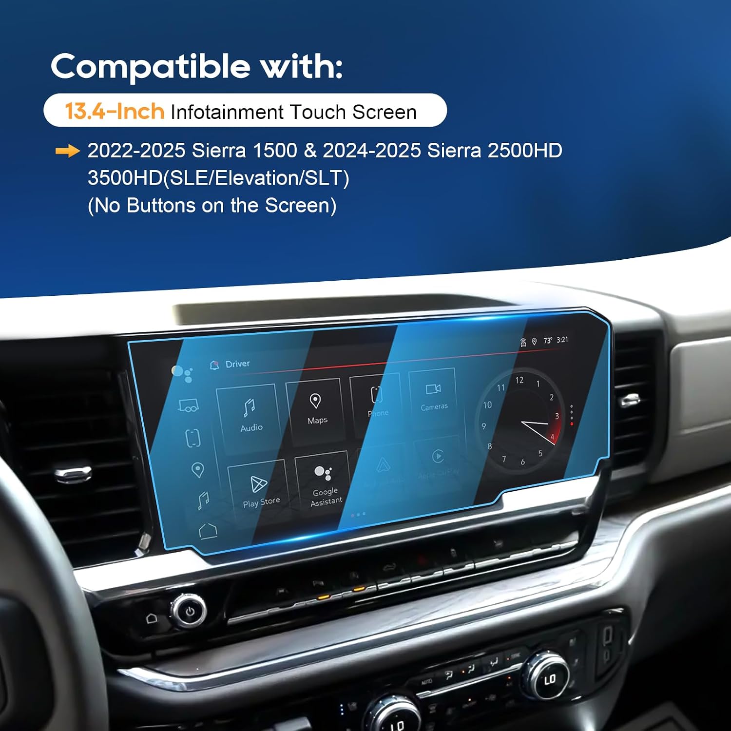 LFOTPP For 2025 2026 GMC Sierra Screen Protector- 2022-2026 Sierra 1500& 2024-2026 Sierra 2500HD 3500HD (SLE/Elevation/SLT)(No Buttons on the Screen) 13.4 Inch Navi Touchscreen [HD Glass]