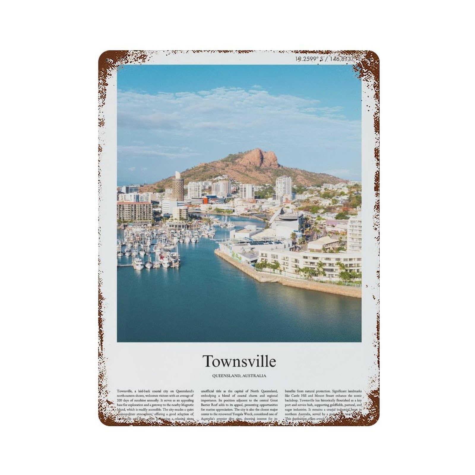 xiaoxiaoshen Townsville Queensland, Australia City Scenery Wall Decor Art Metal Tin Poster Modern Home Decor Art Home Bar Shop Decorations Vintage Sign 40x30cm