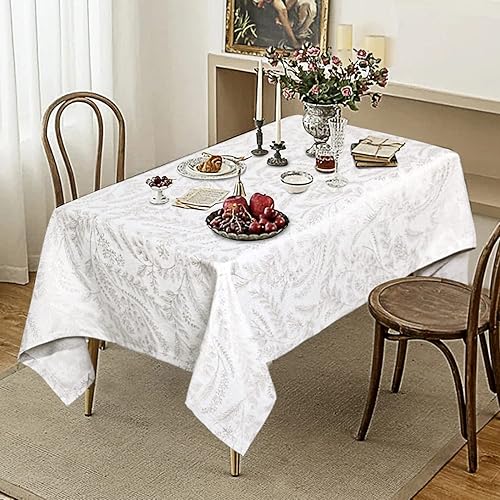 Mantel rectangular de lino de granja 60 x 120 pulgadas resistente a las arrugas lavable mantel jacquard para mesas de comedor rectangulares tela de