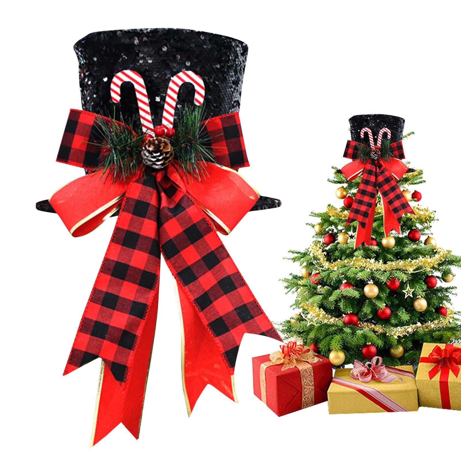 Étoile De Sapin Ornement En Tissu Avec Nœud À Paillettes | Cime D'Arbre En Forme De Chapeau Pour les Vacances d'Hiver les Fêtes le Salon la Chambre la Chambre pour Enfant