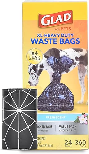 Glad For Pets - Bolsas de basura para perros grandes, perfumadas, resistentes al desgarro, bolsas de excremento de perro para una limpieza rápida y