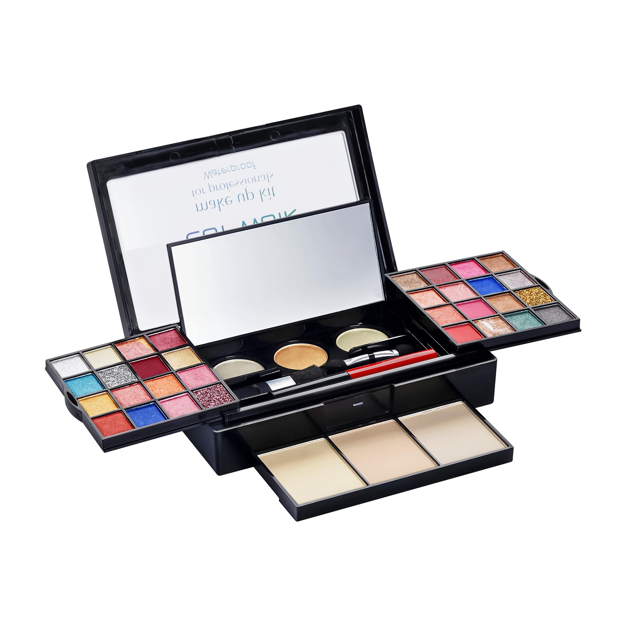 Colors Queen Cat Walk Makeup Kit with 32 Matte, Shimmer & Glitter Eyeshadows, 3 Highlighters, 3 Compact Powder & Applicator | Highly Pigmented & Long Wearing Makeup Kit for Women-image-11