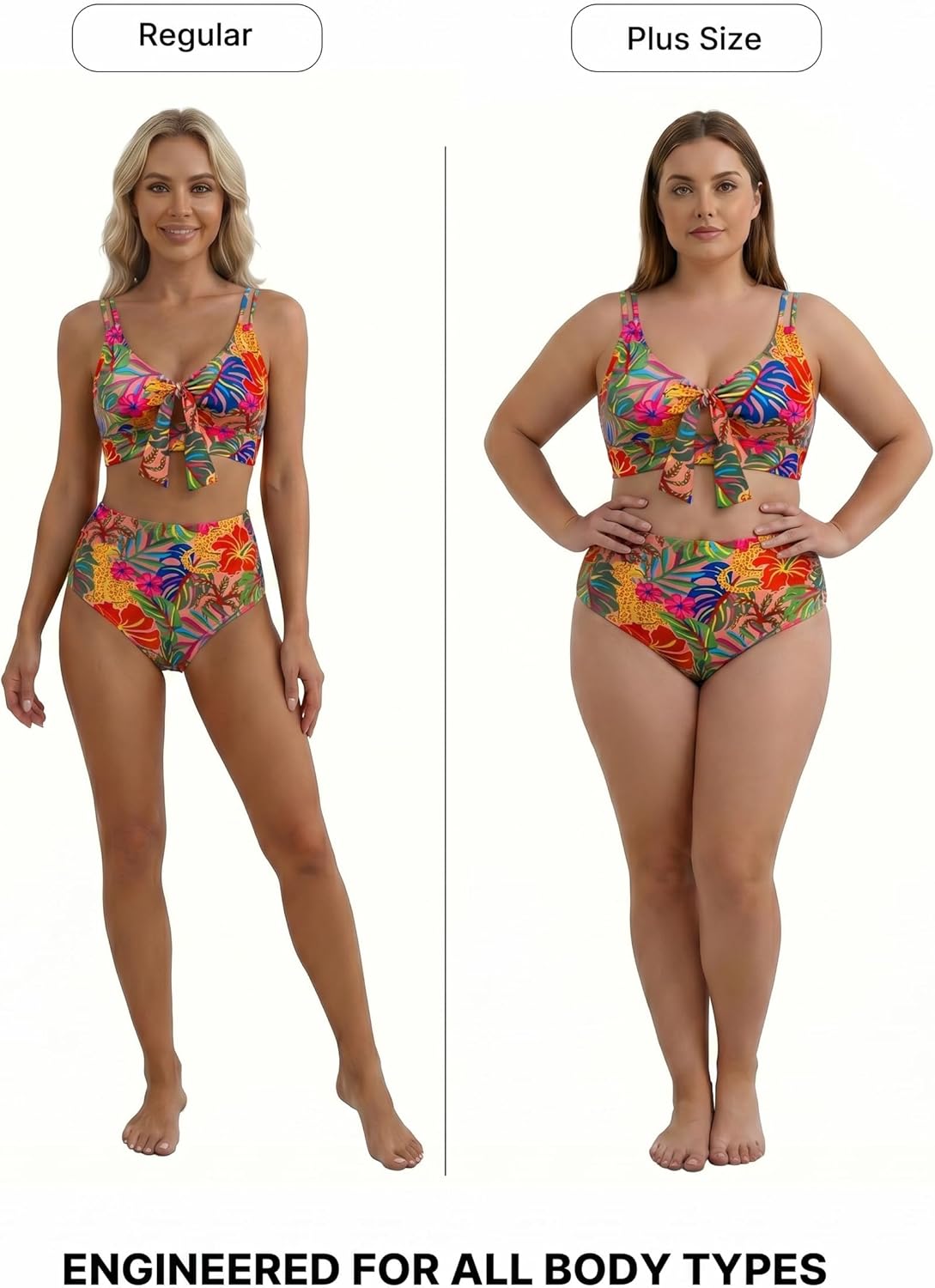 Herseas Women Bikini Sets Knotted Front 2 Piece Swimsuits Two Piece High Waisted Bathing Suit Double Strap Beach Wear