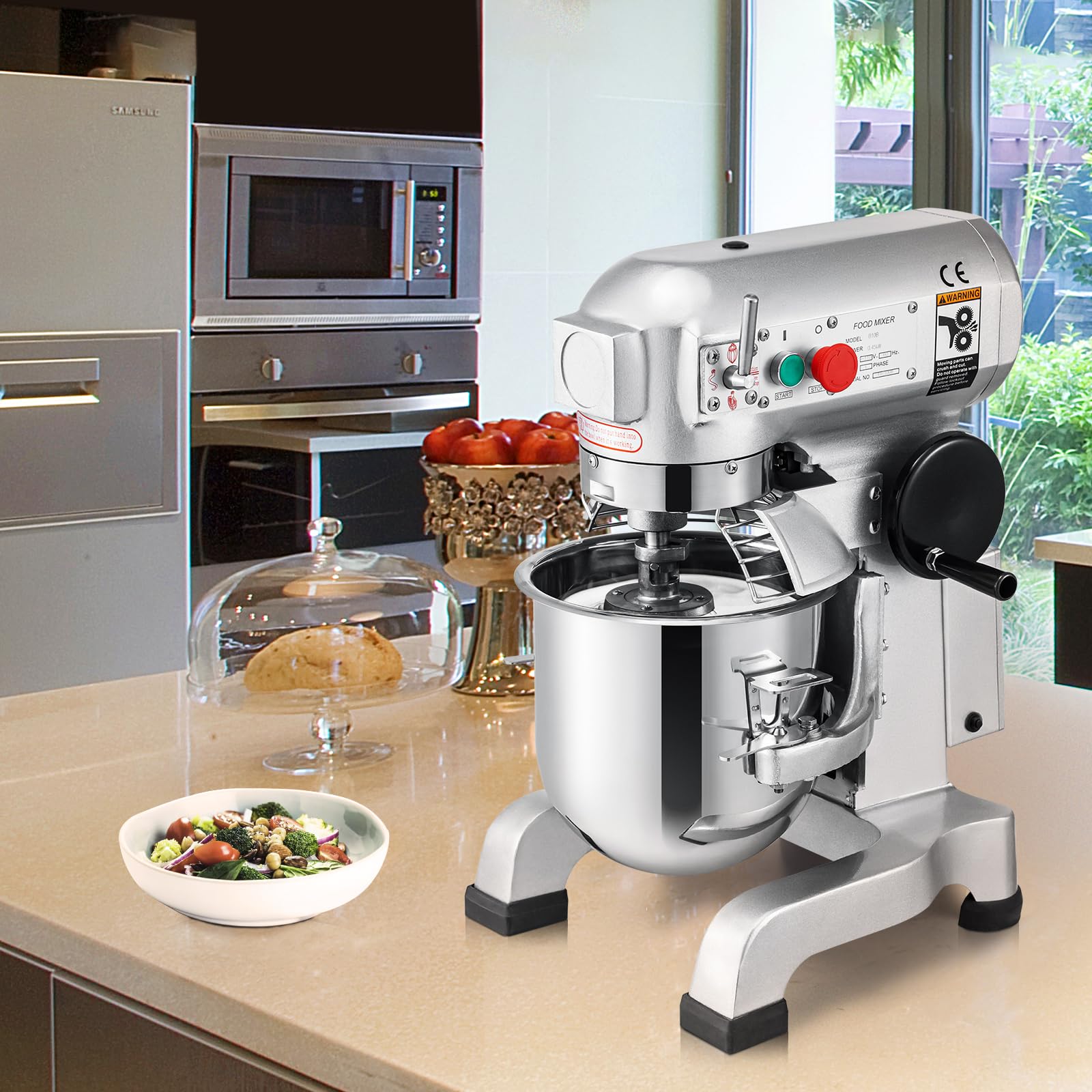 VEVOR Teigknetmaschine Küchenmaschine, 15 Qt Edelstahl Teigmixer, 600 W, einstellbar (130/233/414 U/min), inkl. Edelstahlschüssel, Knethaken, Schneebesen, Rührbesen, ideal für Bäckereien, Restaurants
