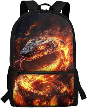 Showudesigns Fire Snake Backpack for School Boys 8-9 10-12 School Bags Middle High Bookbag Back Packs with Front Pocket Students Schoolbag Back To School Daycare Daypack Satchel