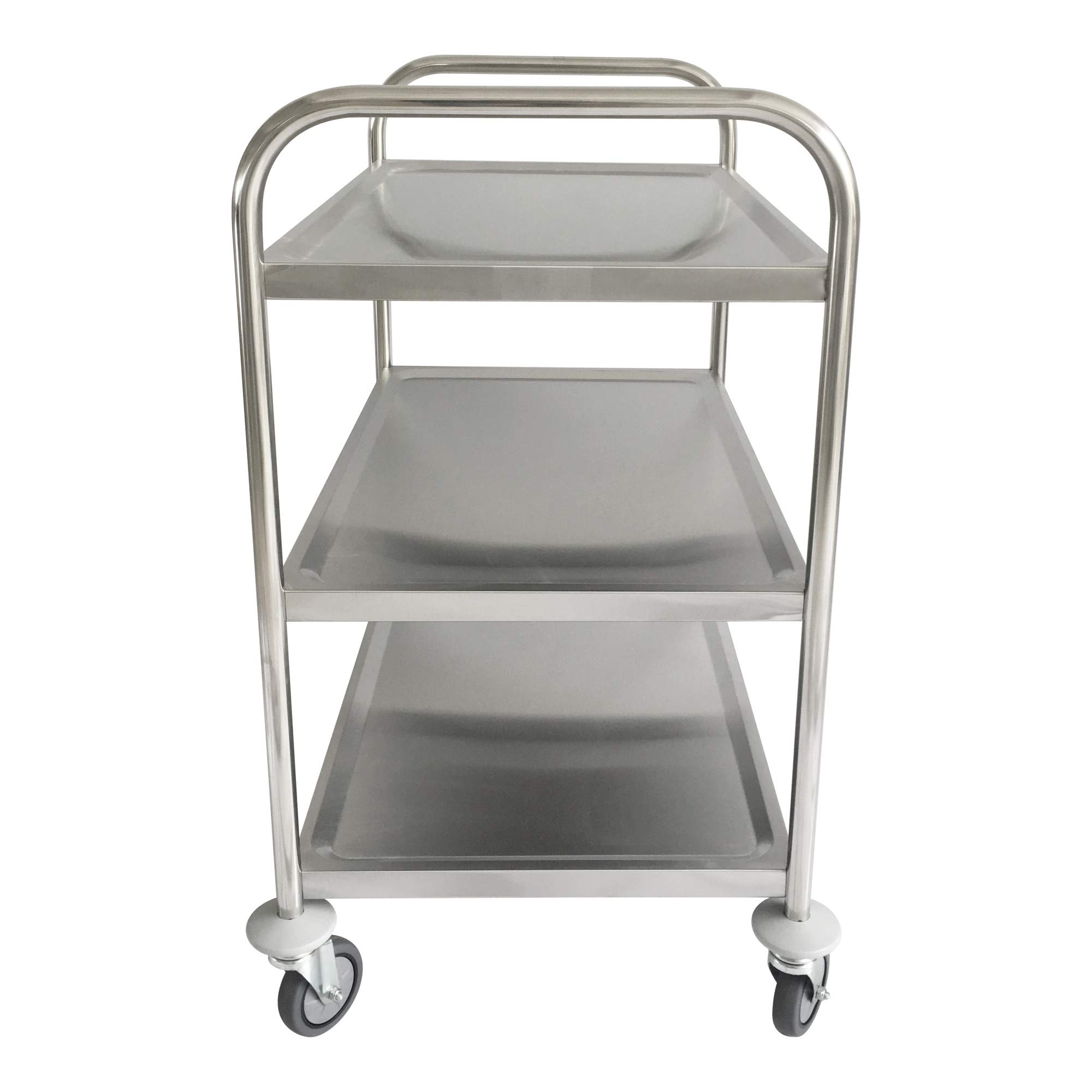 STIER Edelstahl-Servierwagen, 4 Lenkrollen, 810x460x900 mm, Tragfähigkeit bis 150 kg, Edelstahl, 3 Böden, Küchenwagen, Servicewagen besonders robust und hochwertig