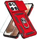 SunStory Compatible with Motorola Moto Edge 2025 Case with HD Screen Protector & Slide Camera Cover & Rotated Ring Kickstand, [Military-Grade] Phone Case for Moto Edge 2025,Red