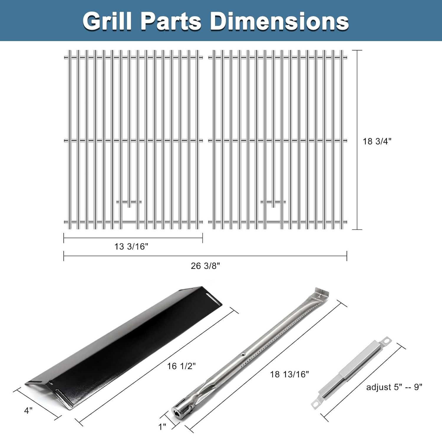 Adviace Grill Replacement Parts for Charbroil 463211514 463211513 463211512 463211516 4 Burner Grills, Grill Grate, Heat Tent, Grill Burner and Carryover Tube for Char-Broil 463211514 Classic Grill