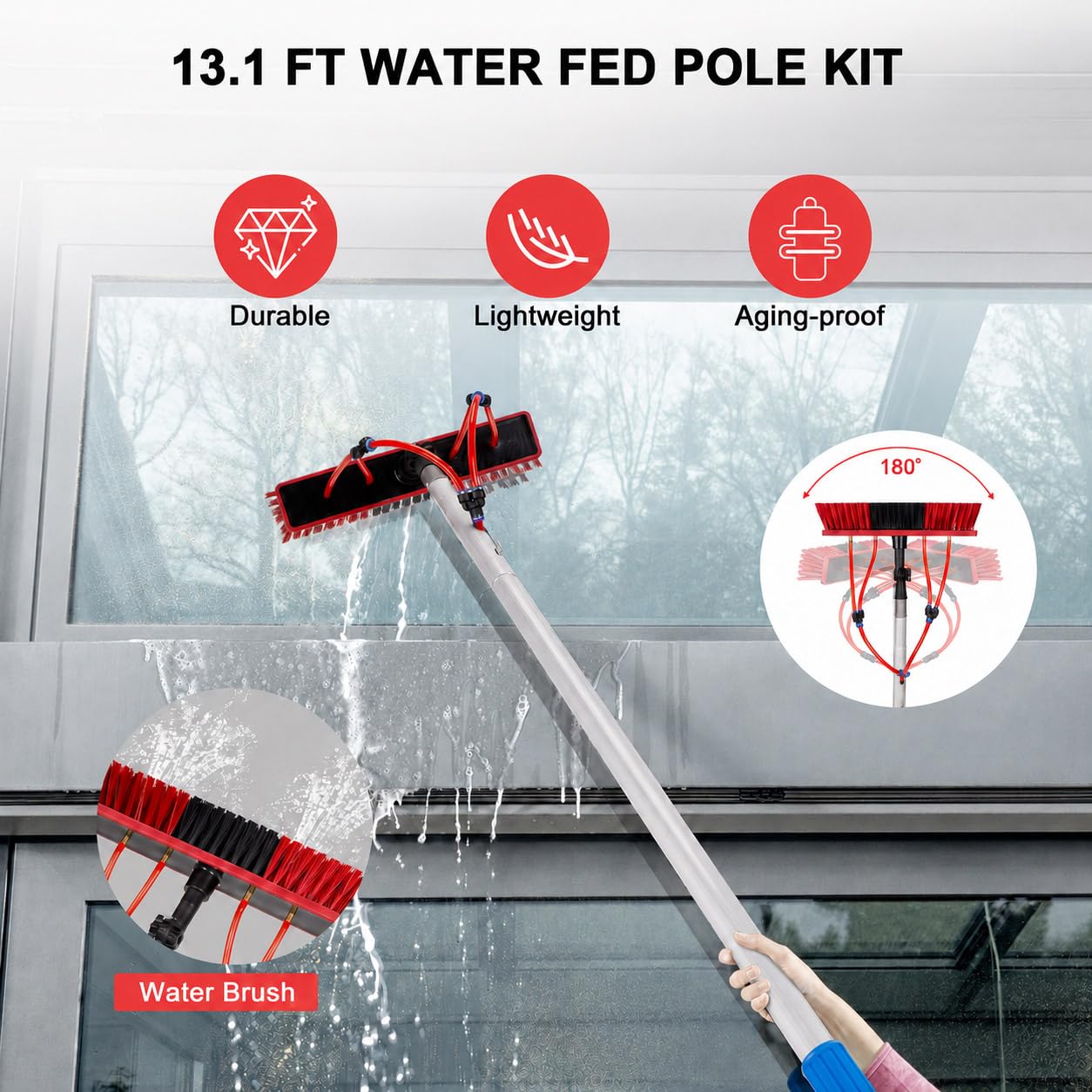 Kit Pulizia Pannelli Fotovoltaici Telescopica 35cm Brush,4m | lavaggio di camion, auto, finestre, poster di negozi, imbarcazioni, Versatilità