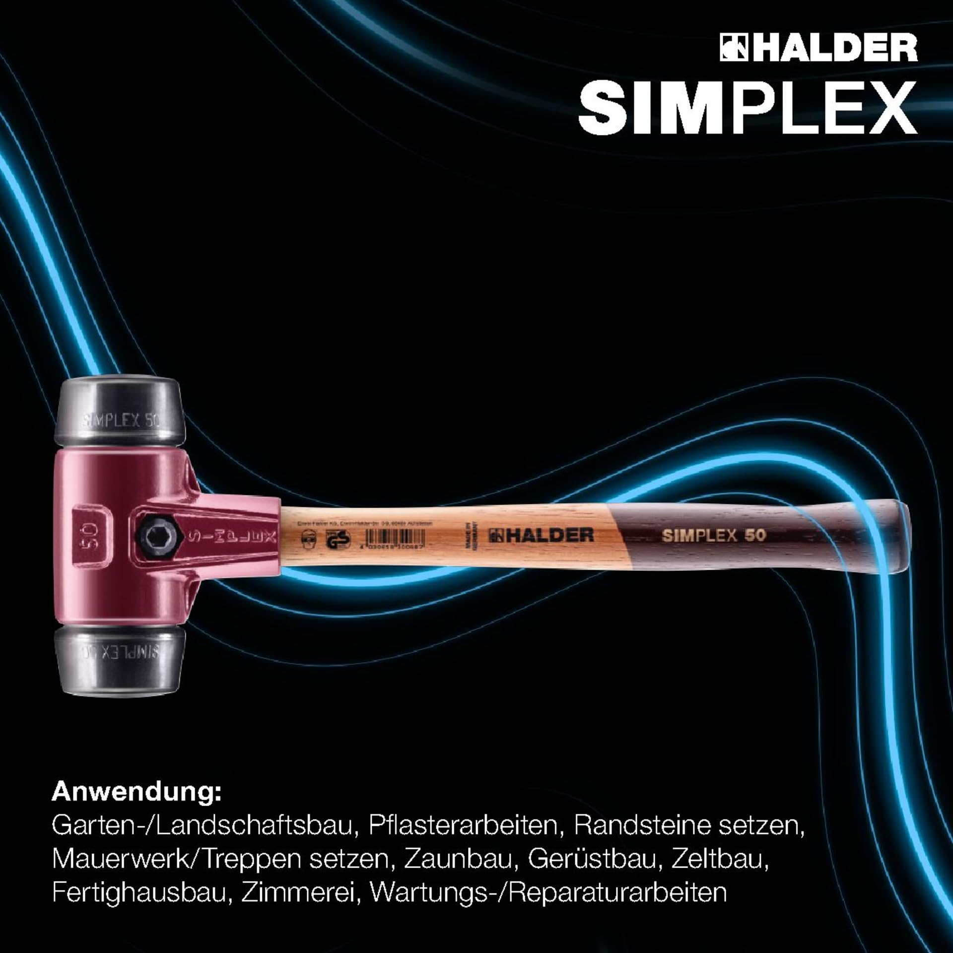 SIMPLEX-Schonhammer, Gummikomposition; mit Tempergussgehäuse und hochwertigem Holzstiel | D=80 mm | 3002.080