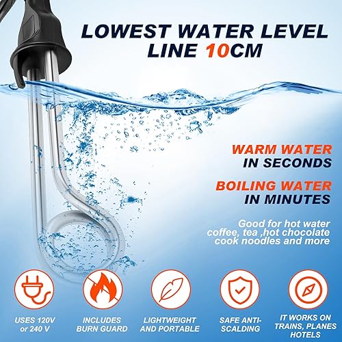 Miniatura 3 de Calentador de agua de inmersión portátil de 300 W, 120240 V, accesorios de campamento eléctrico, calentador de inmersión de doble voltaje,