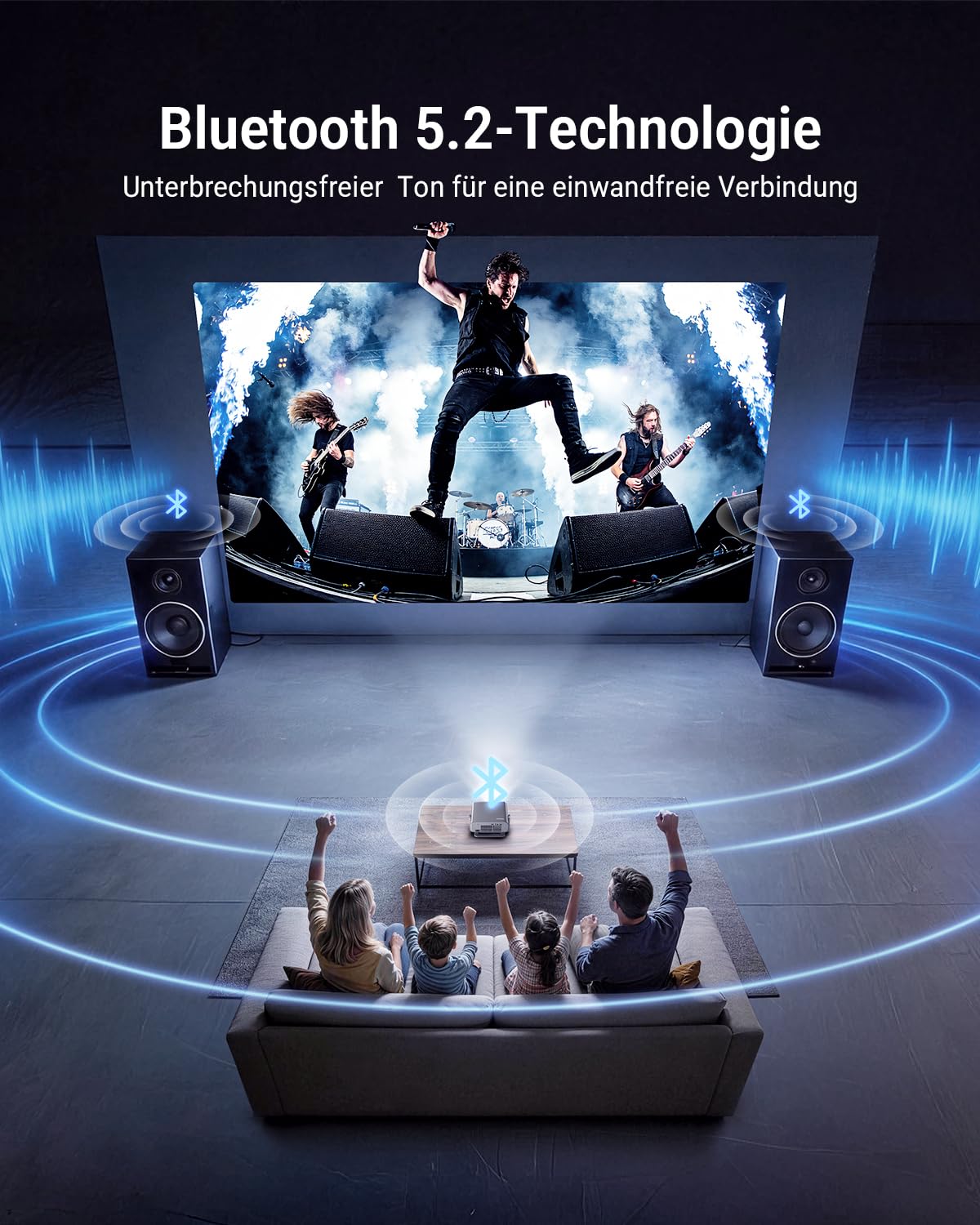 Smart Beamer【Google TV, Auto-Objektivabdeckung, 2500ANSI】 Beamer 4K Heimkino mit Autofokus & 6D Trapezkorrektur, Full HD 1080P, WiFi6, 360° Drehbarer Tragbarer Projektor mit APP für Outdoor/Handy