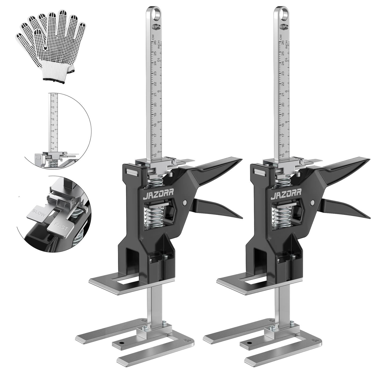 2Pcs Multi-Function Furniture Lifter Jack, 440LB Load Capacity with Slow/Fast Descent Control, Labor Saving Arm Tool for Lifting Door Panels, Wall Tile Locator, Cabinet Board