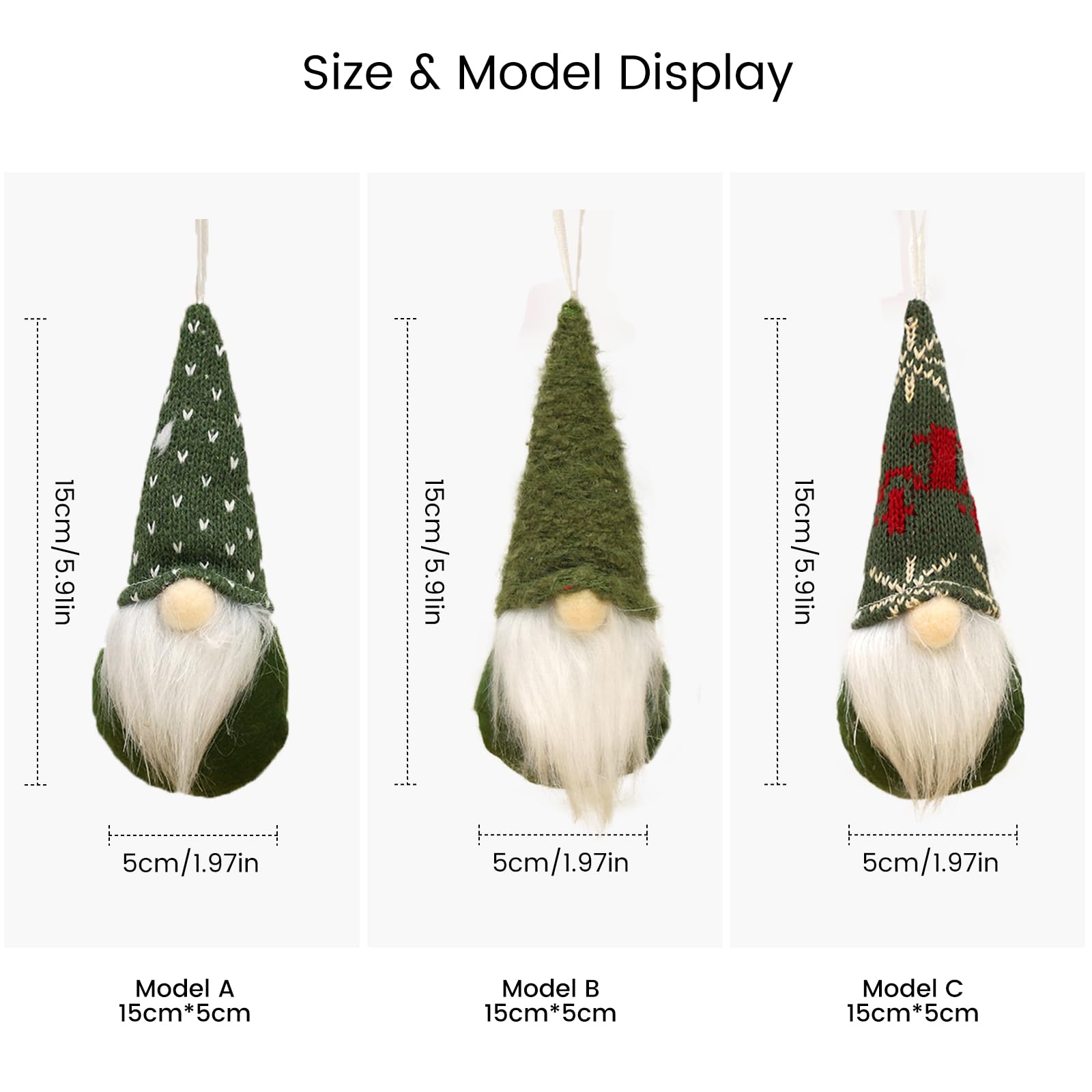 MSQ Lot de 3 décorations de Sapin de Noël à Suspendre en Peluche Décoration | faite à la main Décoration d'intérieur - Vert