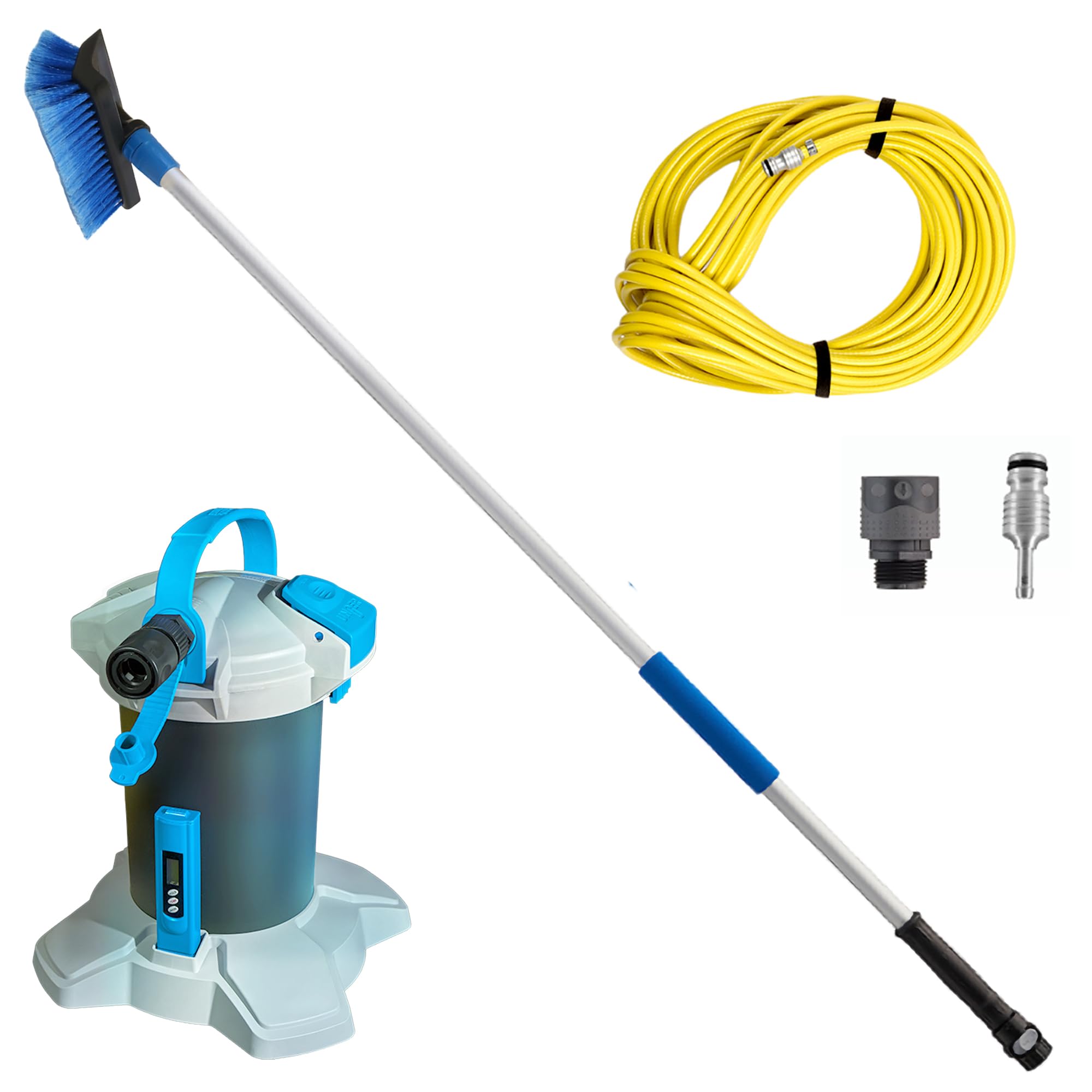 UNGER Professional Pure Water Window Cleaning Kit with 1.2 m Telescopic Pole & Soft Brush – Water Fed Window Cleaning Pole Set for Streak-Free Windows, Conservatories, Caravans, Solar Panels
