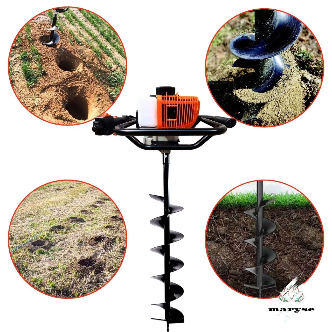 Trivella a Scoppio Mototrivella Professionale 52cc - Con 3 Punte da 100, 150, 200mm - Ideale per Pali da Recinzione, Giardinaggio, Bricolage e Costruzioni