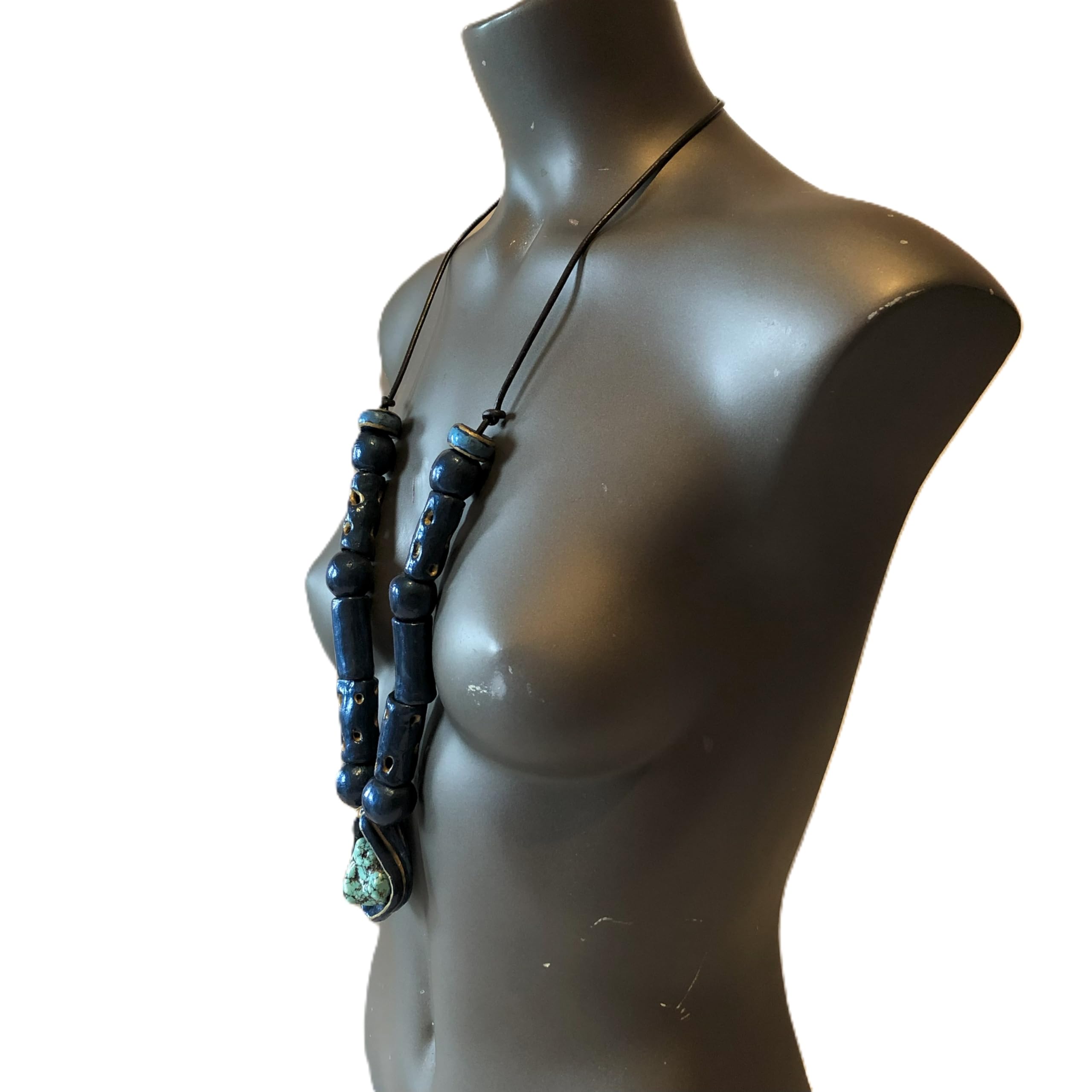 Genérico Collar largo y grueso de estilo étnico con turquesa natural