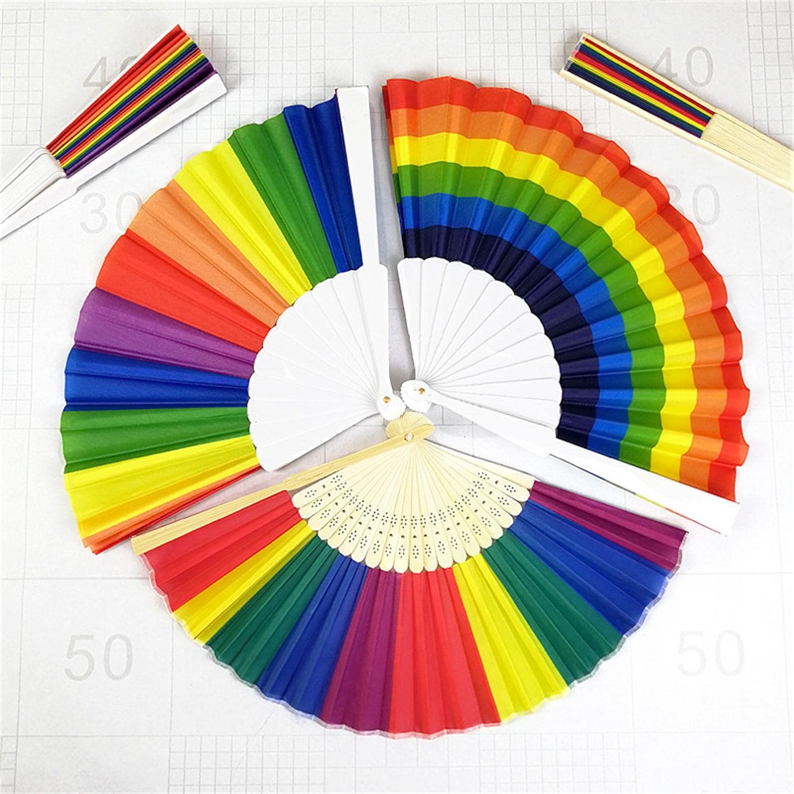 Confezione Da 12 Ventagli Pieghevoli Colorati Arcobaleno In Nylon - Ventagli A Mano Per Feste, Matrimoni, Balli E Rinfreschi Estivi