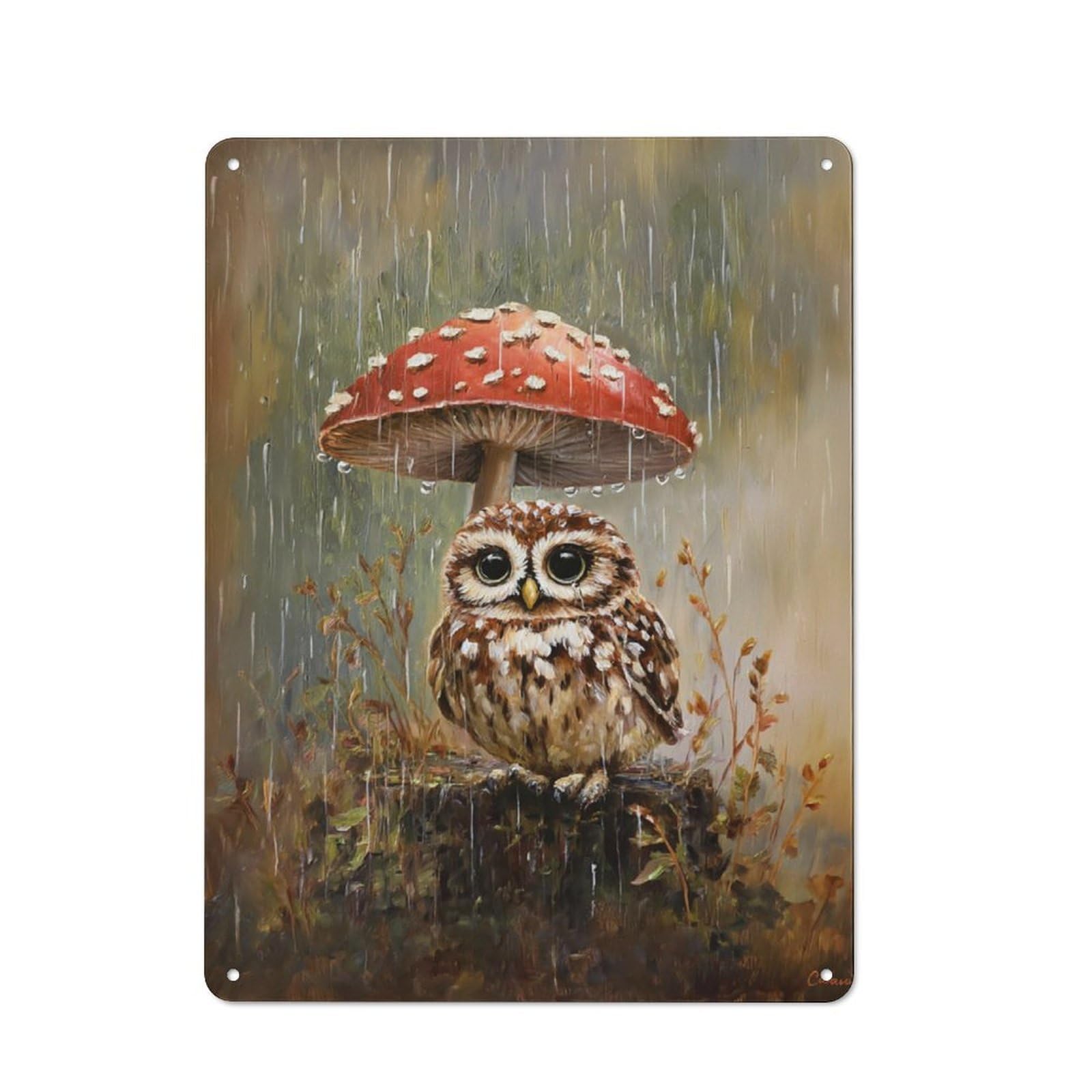 Junmoney Rainy Owl Retreat Tin Sign 40X30cm With For Home Bar Wall, Retro Decor, Suited To Home Bar Decor Fans