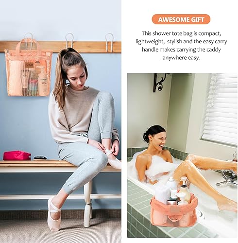 Miniatura 5 de 1 bolsa portátil de malla para ducha de secado rápido, organizador de baño para viajes y natación con cremallera (polvo coral)