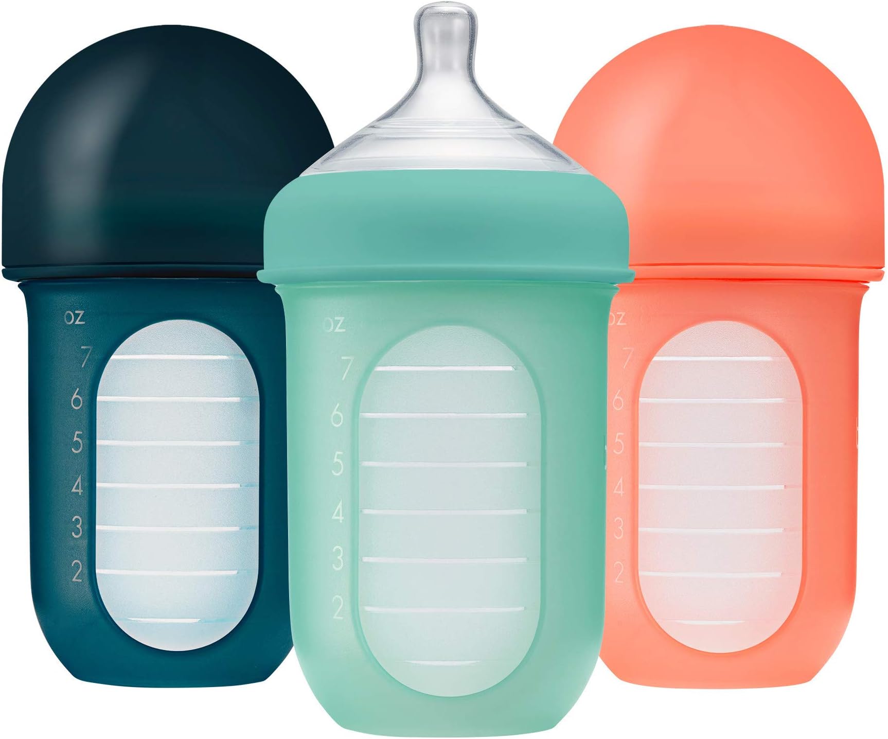 Nursh Reusable Silicone Pouch Baby Bottles - Medium Flow Nipple - Silicone Baby Bottle Pouch and Nipple - Baby Feeding Essentials - Mint - 3-6 Months - 3 Count - 8 Ounce