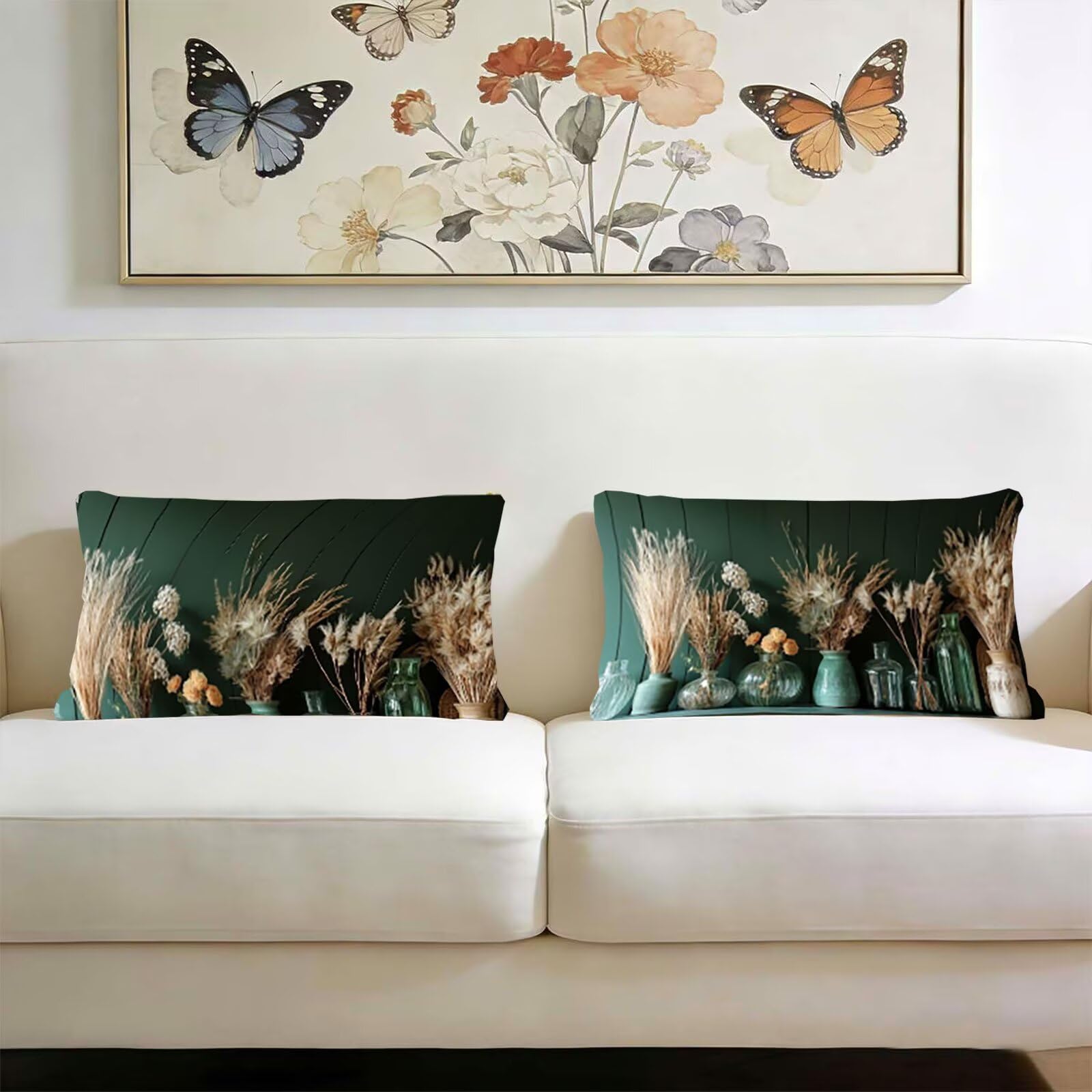 Set di 2 Federe per Cuscini in Velluto 50 x 70 cm Bottiglia Di Vetro Senza Inserto，Cerniera Invisibile Verde Retangolo Cuscini per Divano Federe Cuscino letto，per Uso Interno Decorativa j0l-79