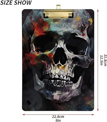 Miniatura 3 de Vnurnrn Portapapeles de plástico de calaveras coloridas con gancho tamaño A4 12.5 X 9 pulgadas clip de plata para dibujo oficina