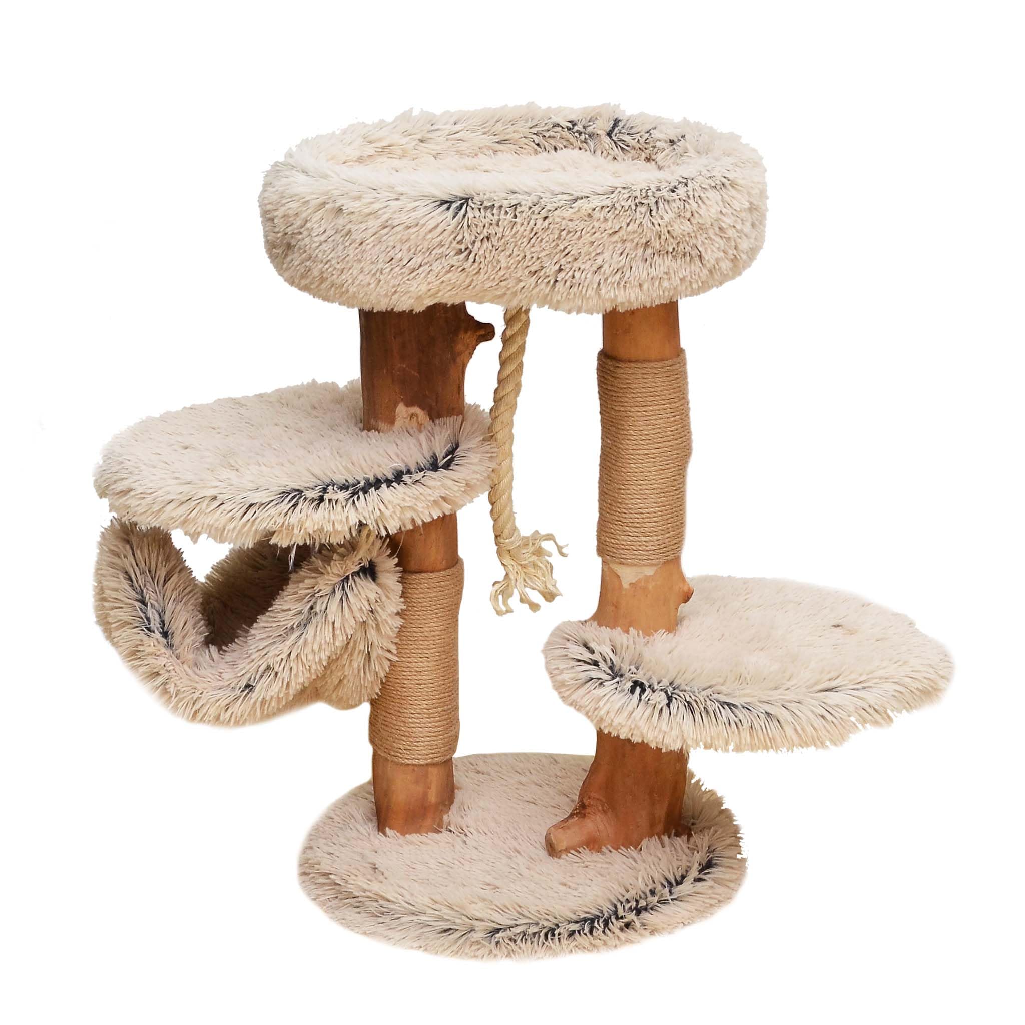 Fudajo Árbol rascador de diseño para Gatos 87,5cm con hamacas, Peluche y Troncos de Madera de peral