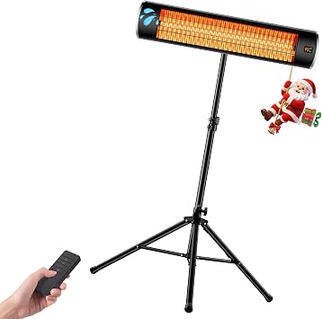 Electric Patio Heater for Outdoor with Tripod, 1500W Waterproof, Remote Control, Tip-Over Protection, Freestanding or Wall-Mounted, Black