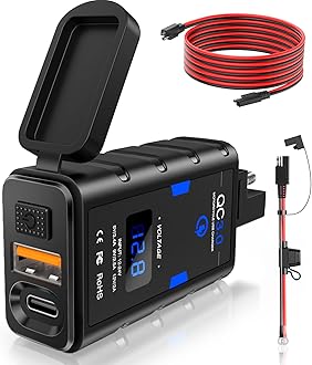 RANDPOW Motorcycle Phone Charger, 6.4A Dual USB Quick Charge 3.0 Type C PD Mo...