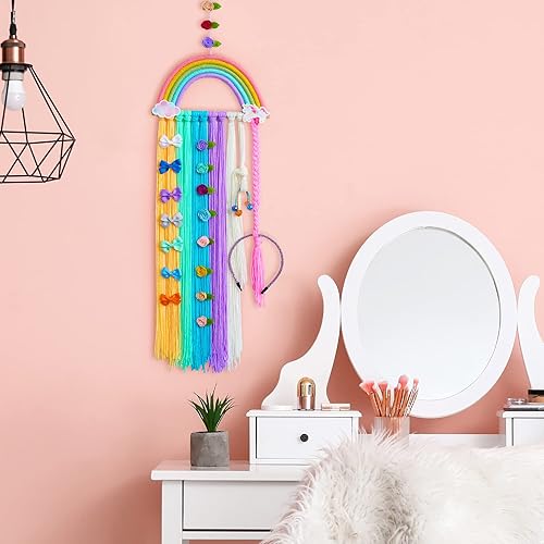 Miniatura 2 de FIOBEE Organizador de lazos para el pelo de arco iris, clips de unicornio, soporte para diadema de unicornio para colgar en la pared, decoración del