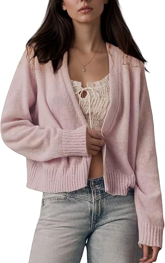 Womens Open Front Cardigan Sweater, Long Sleeve Lightweight Knit Jacket, Casual Soft Polyester Cardigans for Women