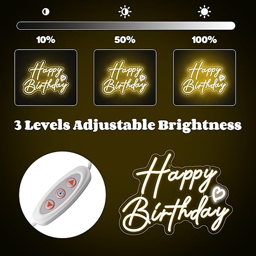 Miniatura 3 de Letrero de neón de feliz cumpleaños para decoración de pared, letrero de neón LED blanco cálido, decoración de fiesta, telón de fondo para todas las