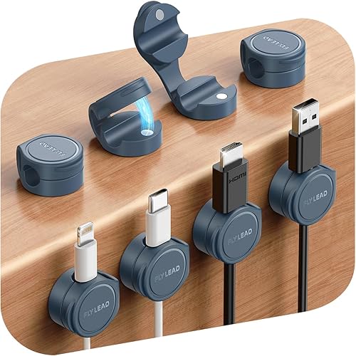 FLYLEAD - Paquete de 8 organizadores de cables magnéticos de silicona, organizador de cables adhesivos debajo del escritorio, organizador de cables