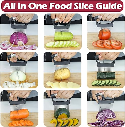 Miniatura 2 de JAYVAR Soporte de cebolla extra grande para rebanar, rebanador de tomate grande con 14 agujas largas, cortador de cebolla picadora de verduras,