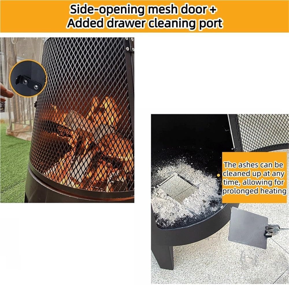 Modern Chiminea Outdoor Fireplace with Chimney, Cold-Rolled Steel Patio Fire Pit with Mesh Door, Burning Fireplace for Heating and Cooking for Backyard, Patio