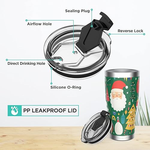 Miniatura 4 de HAUSHOF Vaso de Navidad de 20 onzas, acero inoxidable y aislamiento de doble pared, taza de café de viaje con tapa, buena opción para regalos de