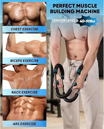 Miniatura 10 de LYKAN Entrenador de brazo Twister, equipo de entrenamiento de pecho ajustable de 40 a 100 libras, entrenador de brazos, entrenador de brazo