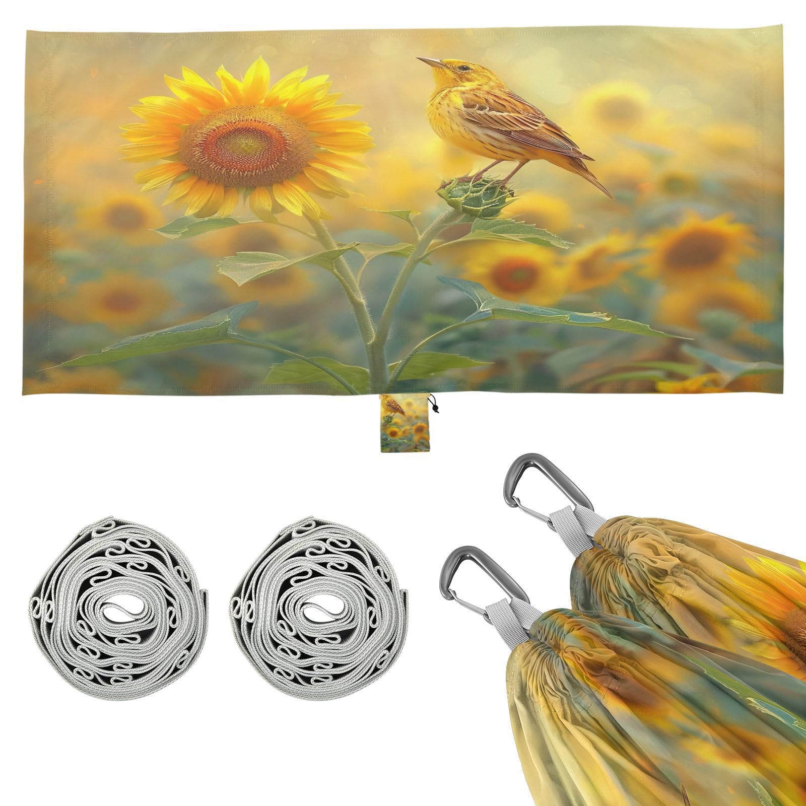 Kigai Sunflower Bird Camping Hammock Durable & Portable Travel Hammock Holds 330lbs with Tree Strapsm, Pocket, Camping Accessories