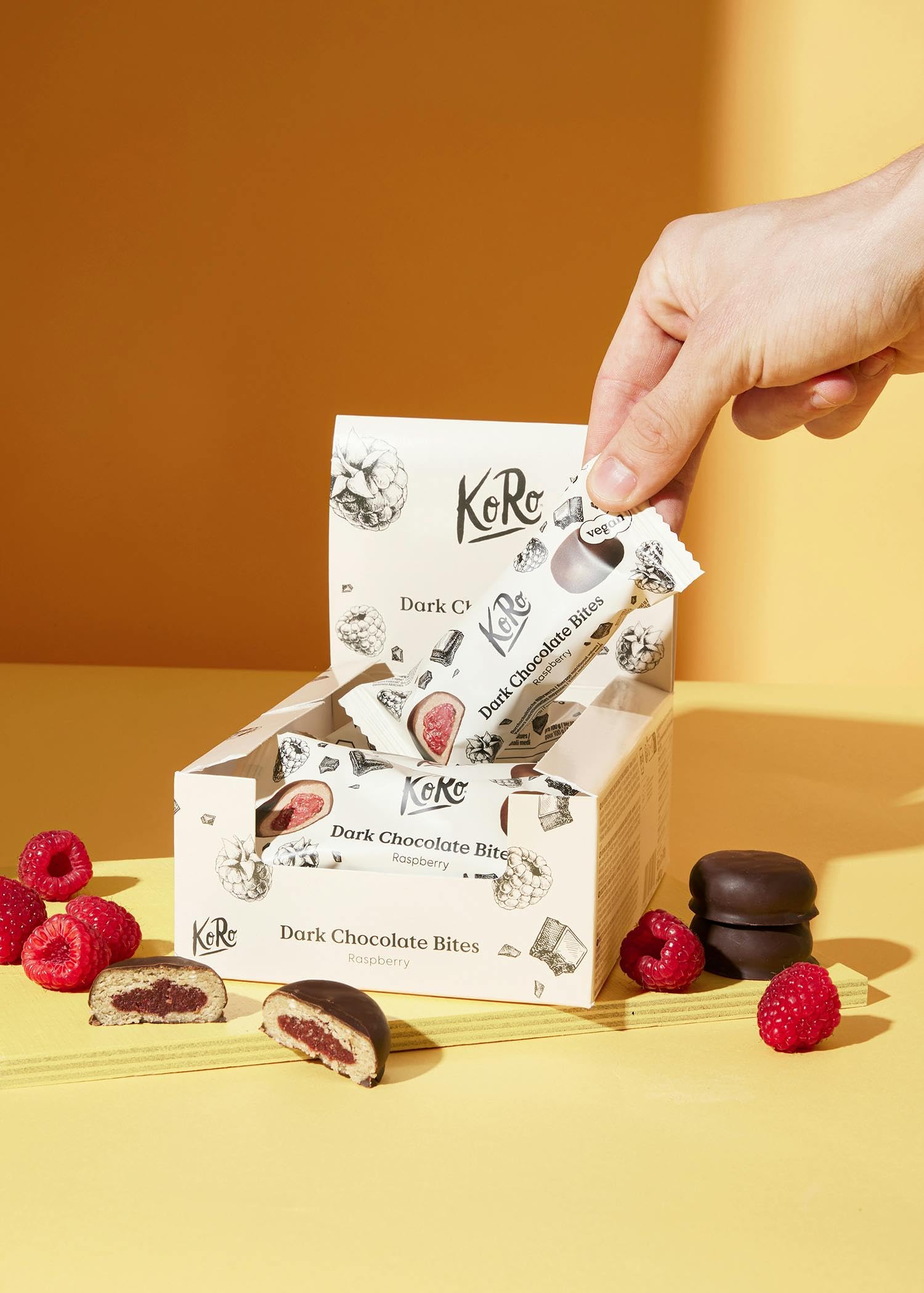 KoRo - Palline di cioccolato fondente al lampone bio 2 x 20 g - Con ripieno di lamponi fruttati - Ricoperte di cioccolato fondente - Vegan