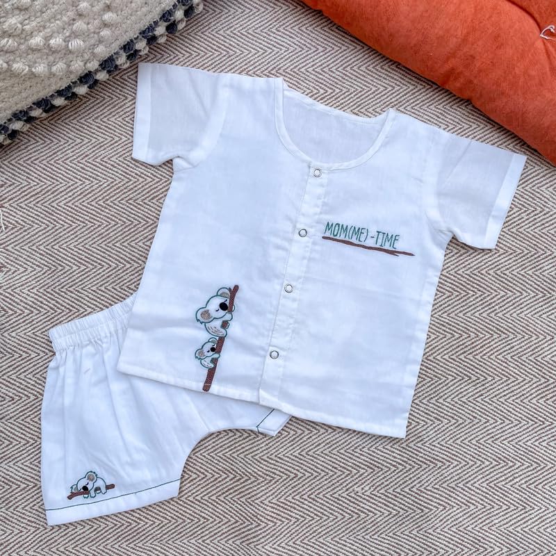 Image of Cotton Jhabla Set for Infants and Toddlers | Snap Buttons Jabla |Soft Mulmul |Breathable and Comfortable | Top with Diaper friendly bottoms
