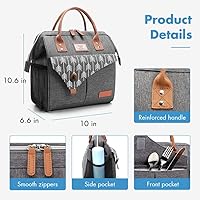 Vista 4 de Lekesky Bolsa de almuerzo para mujeres Lonchera térmica aislada a prueba de fugas para trabajo de adultos, Gris